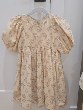 Girls' Cream Floral Puff-Sleeve Dress - Unbranded